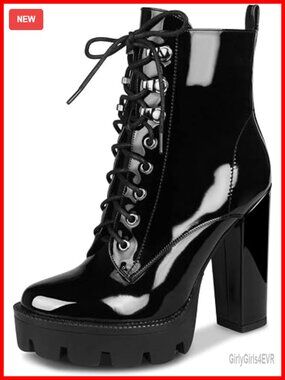 Heeled Combat Boots Chunky Heel Platform Ankle Booties Lace Up Zip